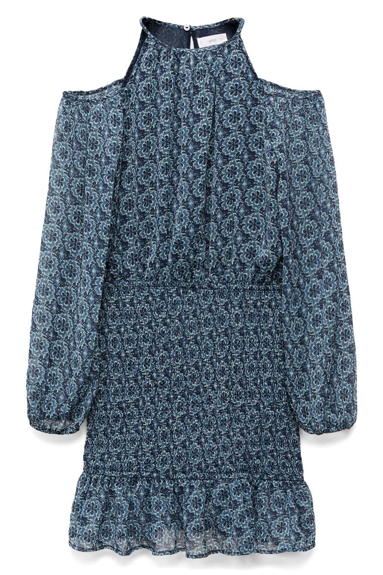 Cold Shoulder Long Sleeve Smocked Dress, Alternate, color, PETROL BLUE