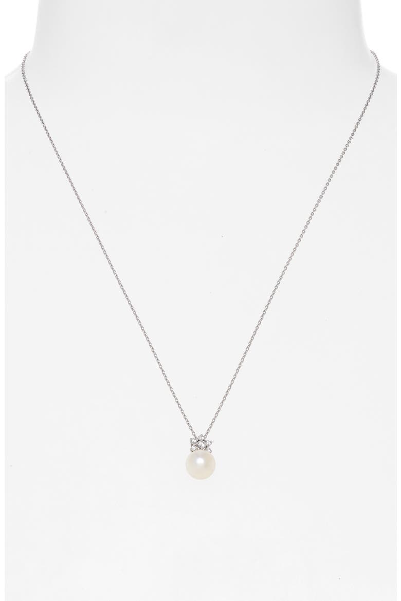 Akoya Cultured Pearl & Diamond Pendant Necklace, Alternate, color, WHITE GOLD