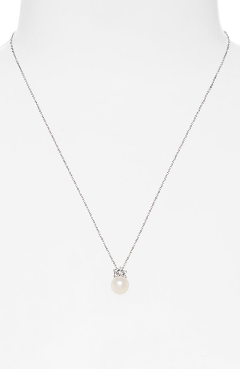 Mikimoto Akoya Cultured Pearl & Diamond Pendant Necklace, Alternate, color, White Gold
