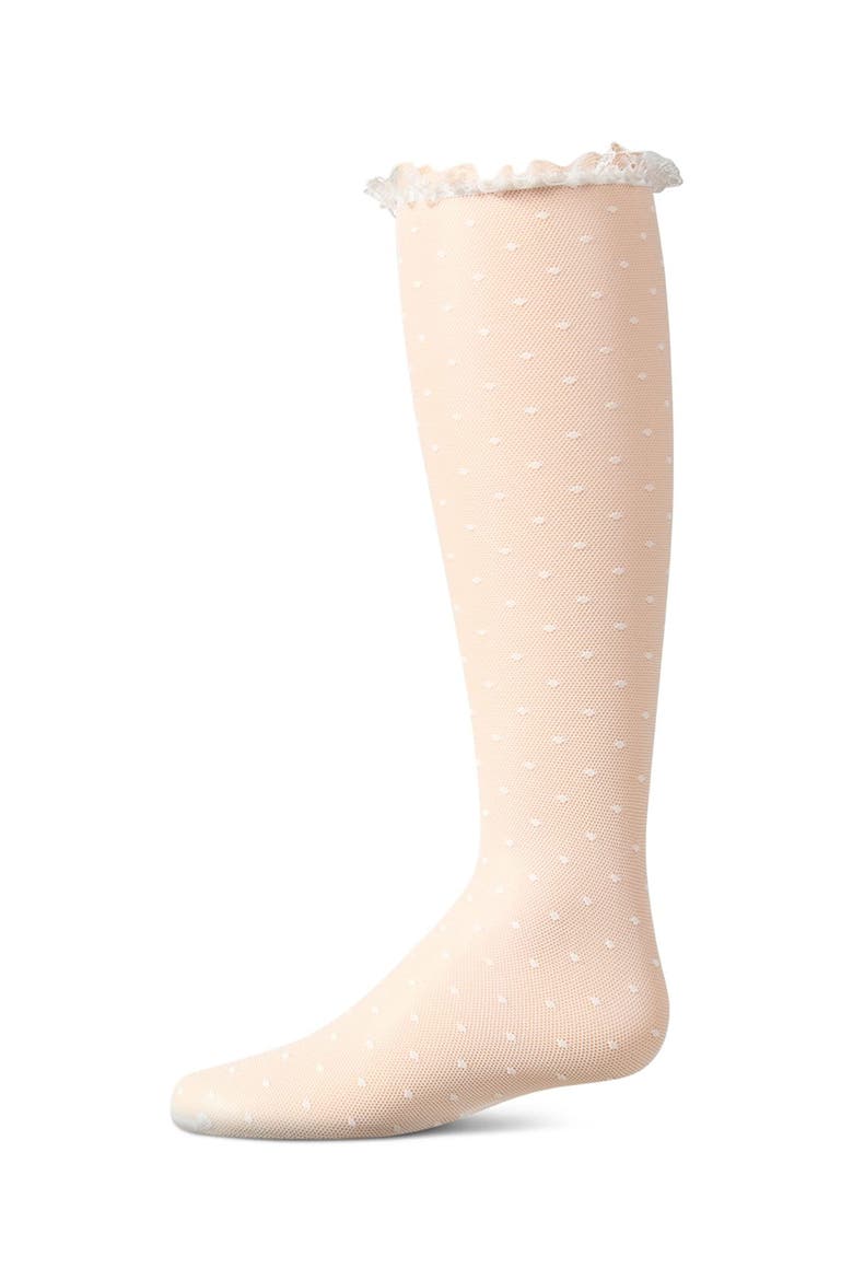 Lace Trimmed Dot Mesh Knee Sock, Main, color, Winter White