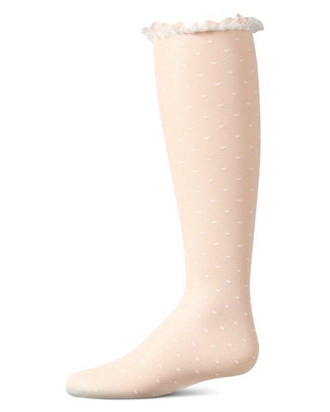 Lace Trimmed Dot Mesh Knee Sock (Toddler, Little Kid & Big Kid)