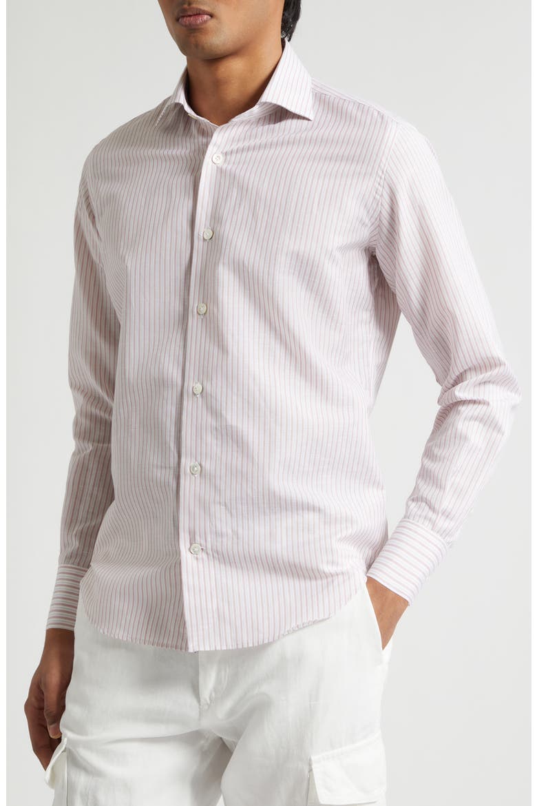 Dandy Collar Stripe Cotton & Linen Button-Up Shirt, Alternate, color, DUSTY PINK
