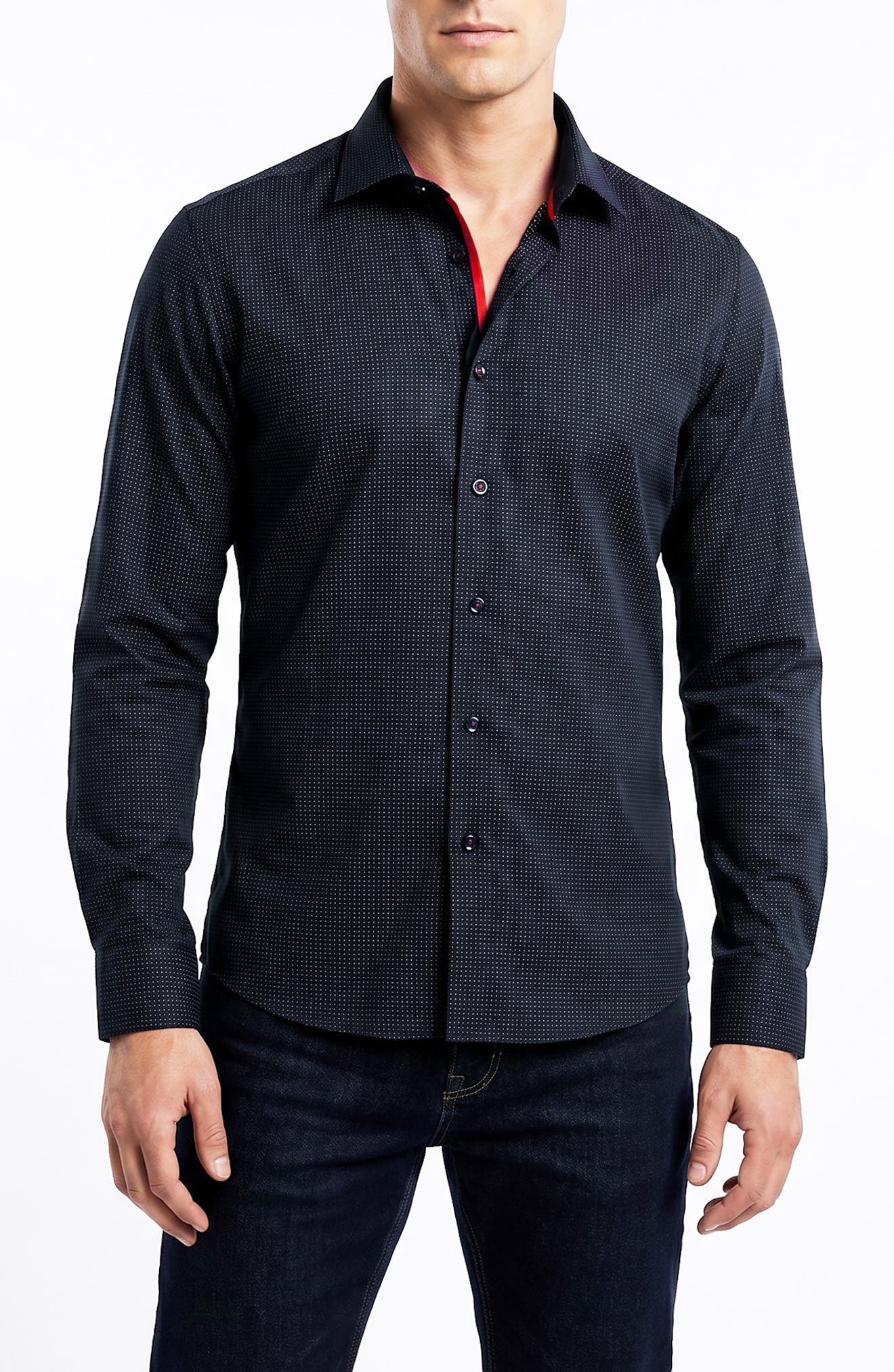 Dot Pattern Cotton Button-Up Shirt