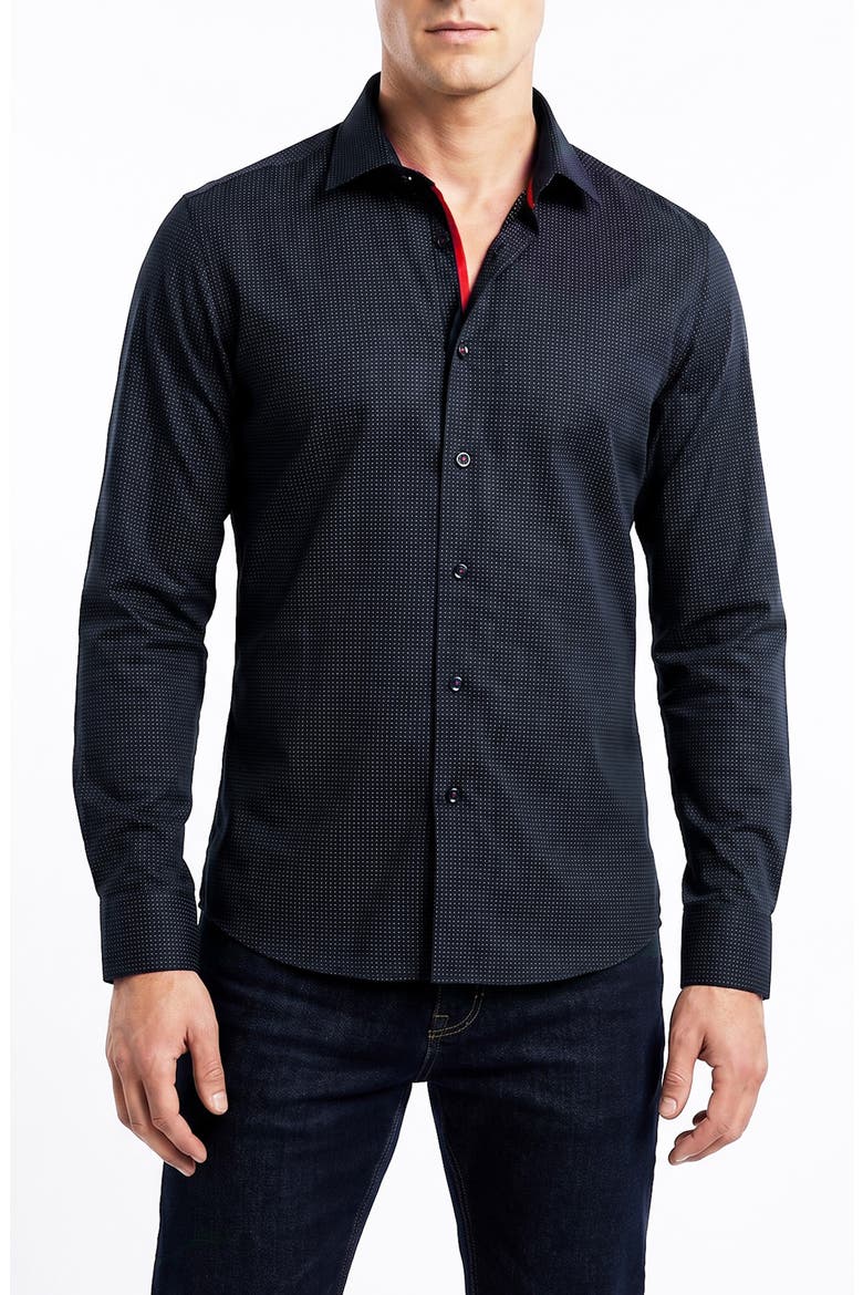 Dot Pattern Cotton Button-Up Shirt, Main, color, NAVY DOT PATTERN