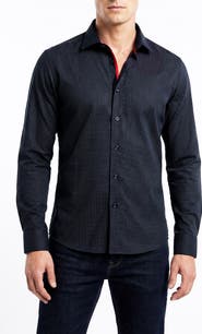LEVINAS Dot Pattern Cotton Button-Up Shirt