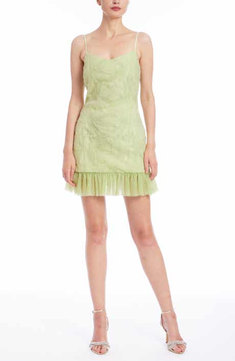 Jewel Badgley Mischka Ruffle Hem Chiffon Cocktail Minidress