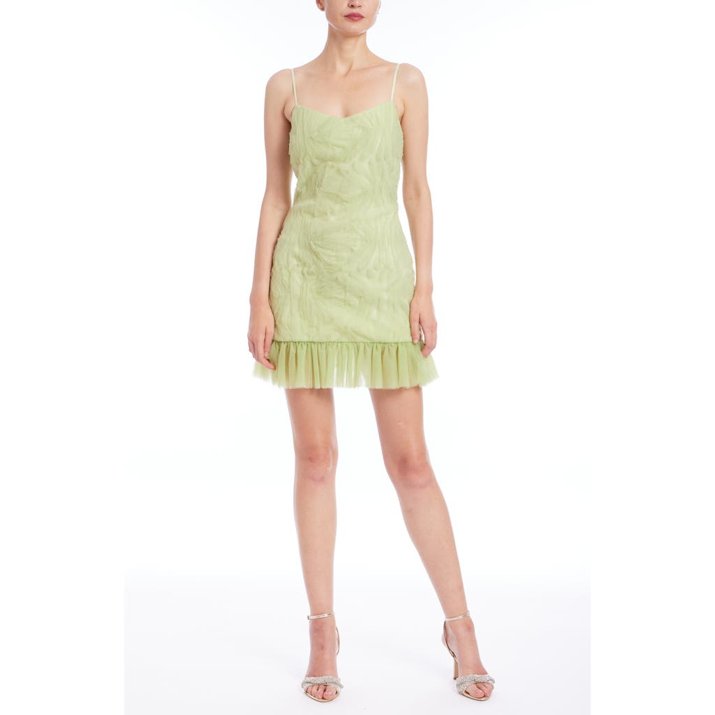 Jewel Badgley Mischka Ruffle Hem Chiffon Cocktail Minidress In Green