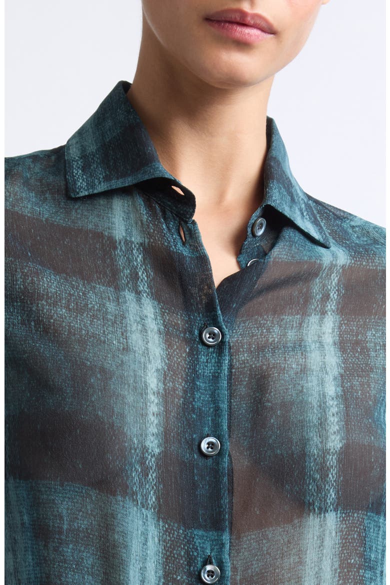 Plaid Silk Button-Up Shirt, Alternate, color, 178 DARK JADE
