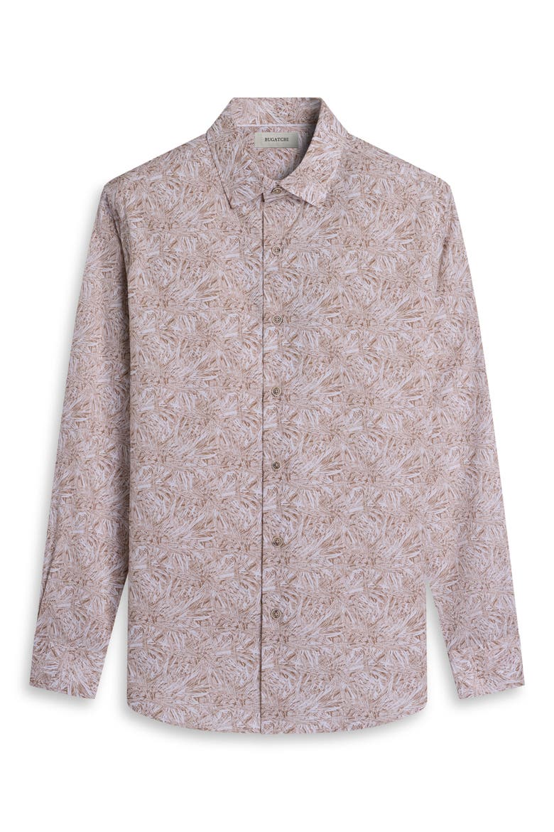 Julian Shaped Fit Abstract Leaf Print Cotton Button-Up Shirt, Alternate, color, TAUPE
