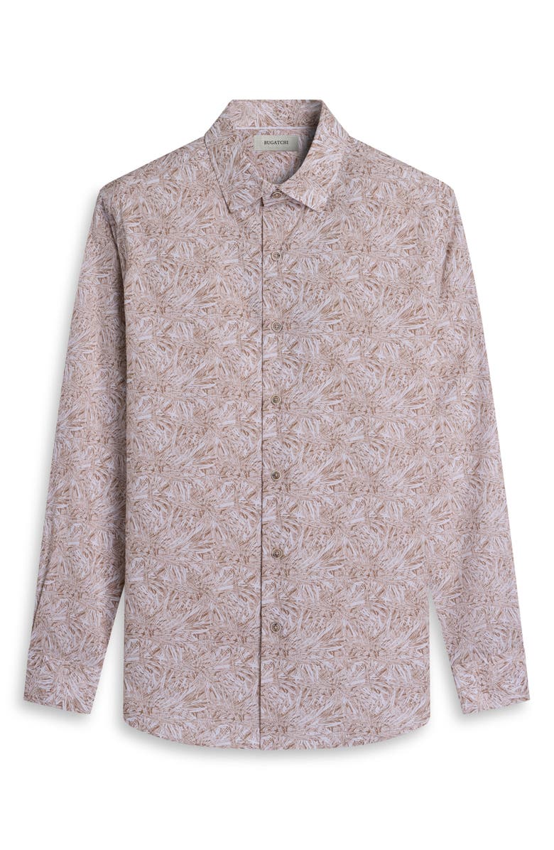 Bugatchi Julian Shaped Fit Abstract Leaf Print Cotton Button-Up Shirt, Alternate, color, Taupe