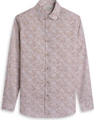 Bugatchi Julian Shaped Fit Abstract Leaf Print Cotton Button-Up Shirt