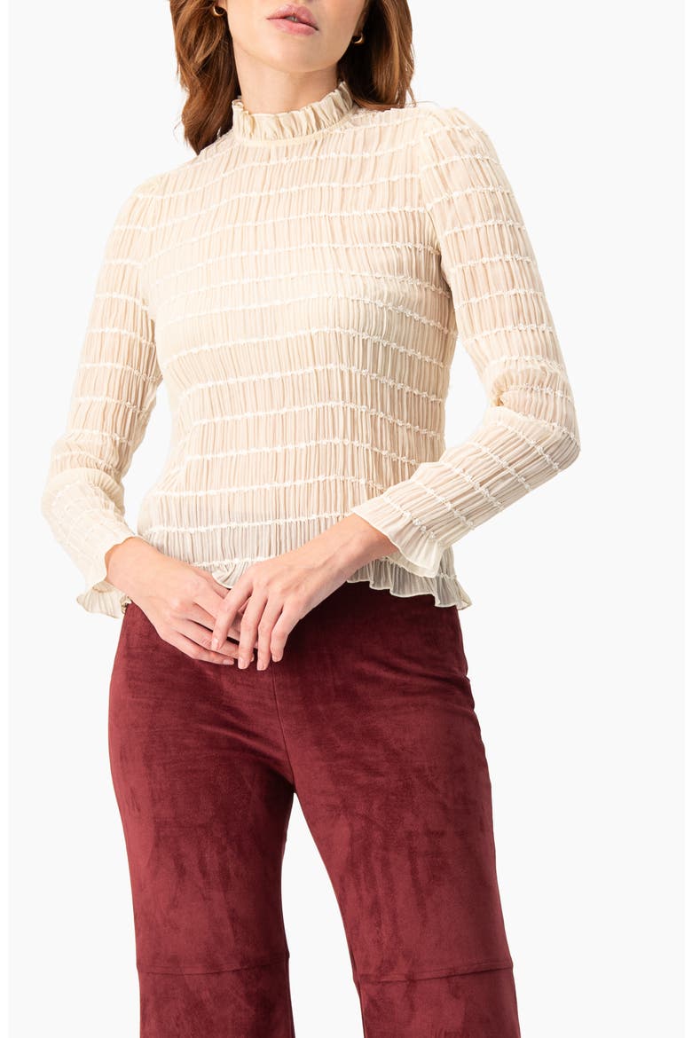 Textured Long Sleeve Blouse with High Neck, Main, color, Ivory