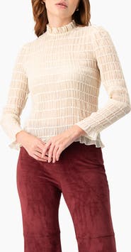IVONNE Textured Long Sleeve Blouse with High Neck