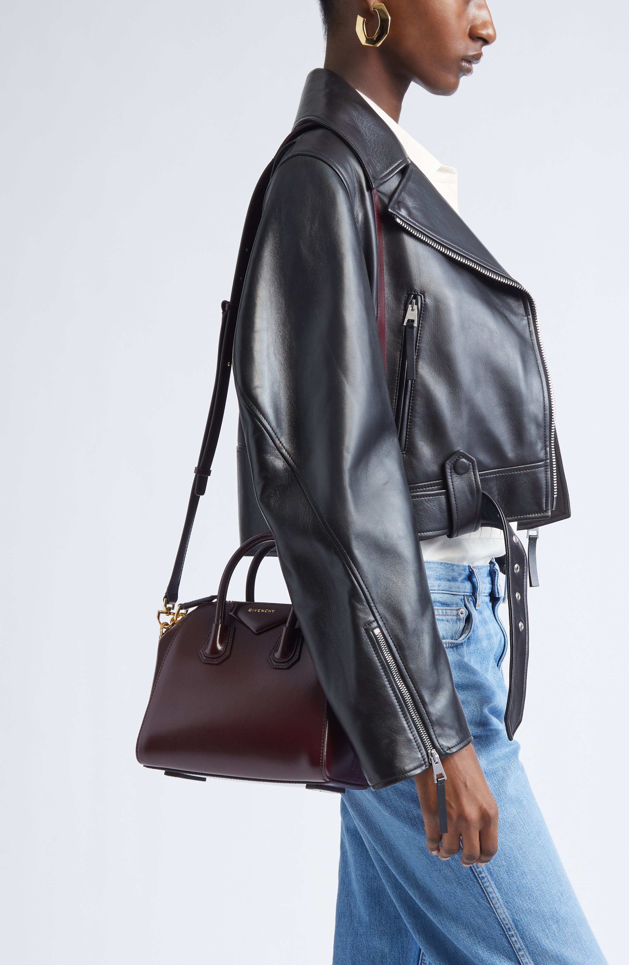 Mini Antigona Leather Satchel, Alternate, color, BURGUNDY