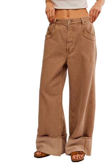 Free People New School Relaxed Straight Leg Cargo Jeans In Tumbleweed