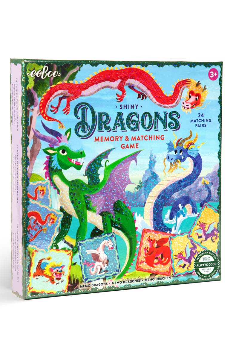 eeBoo Dragons Shiny Memory & Matching Card Game, Main, color, Multi