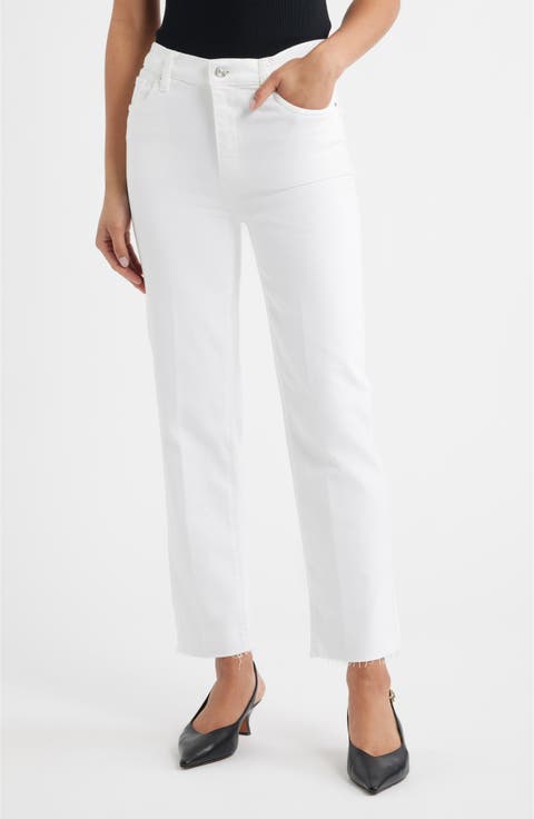 Le Sleek Raw Hem High Waist Straight Leg Jeans