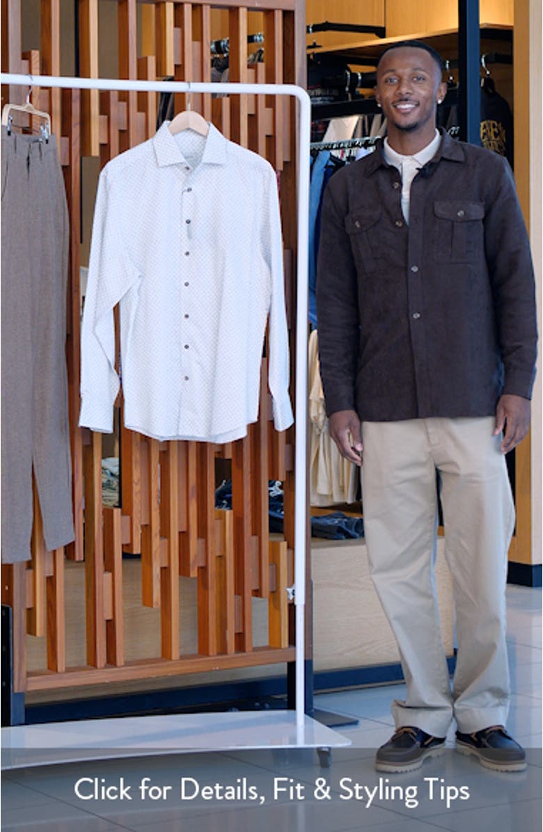 Alvin Shaped Fit Geo Print Button-Up Shirt, sales video thumbnail