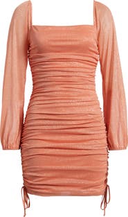 Jump Apparel Ruched Glitter Long Sleeve Minidress
