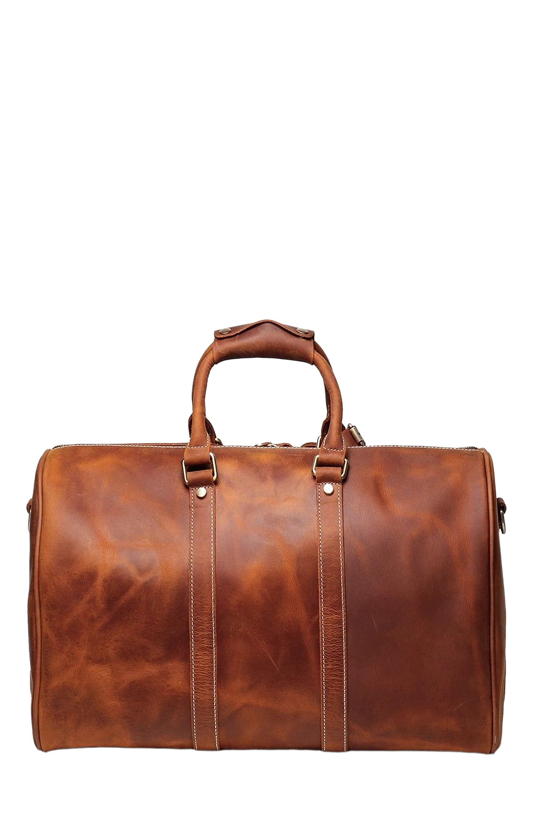 STEEL HORSE LEATHER The Brandt Weekender | Small Leather Duffle Bag, Alternate, color, Brown