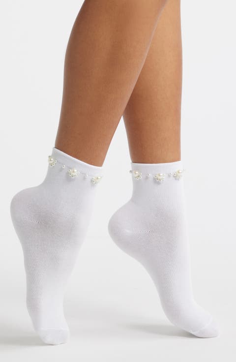 Faux Pearl Embellished Quarter Socks