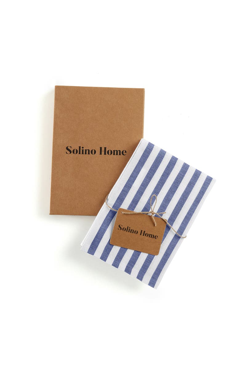 Solino Home Linen Kitchen Towels Set of 2, 17 x 26 Inch for Dining Table, Holiday and Everyday Table Decor - Amalfi Stripe, Alternate, color, Navy And White