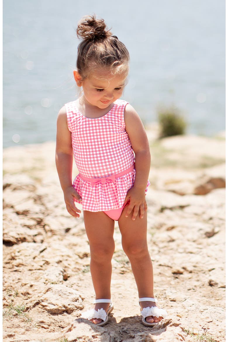 Rose Gingham One-Piece Swimsuit & Floppy Hat Set, Alternate, color, PINK