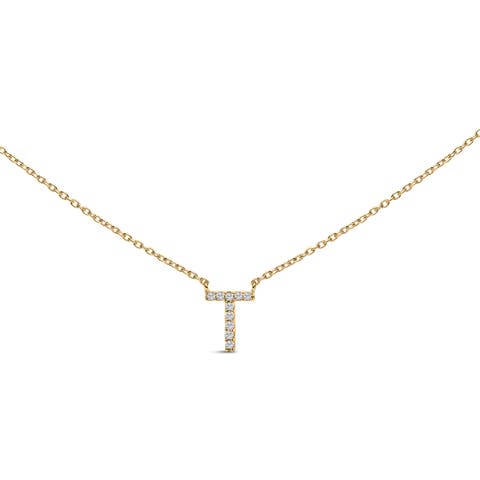 10K Yellow Gold Diamond Accent "A-Z" Block Initial Pendant Necklace