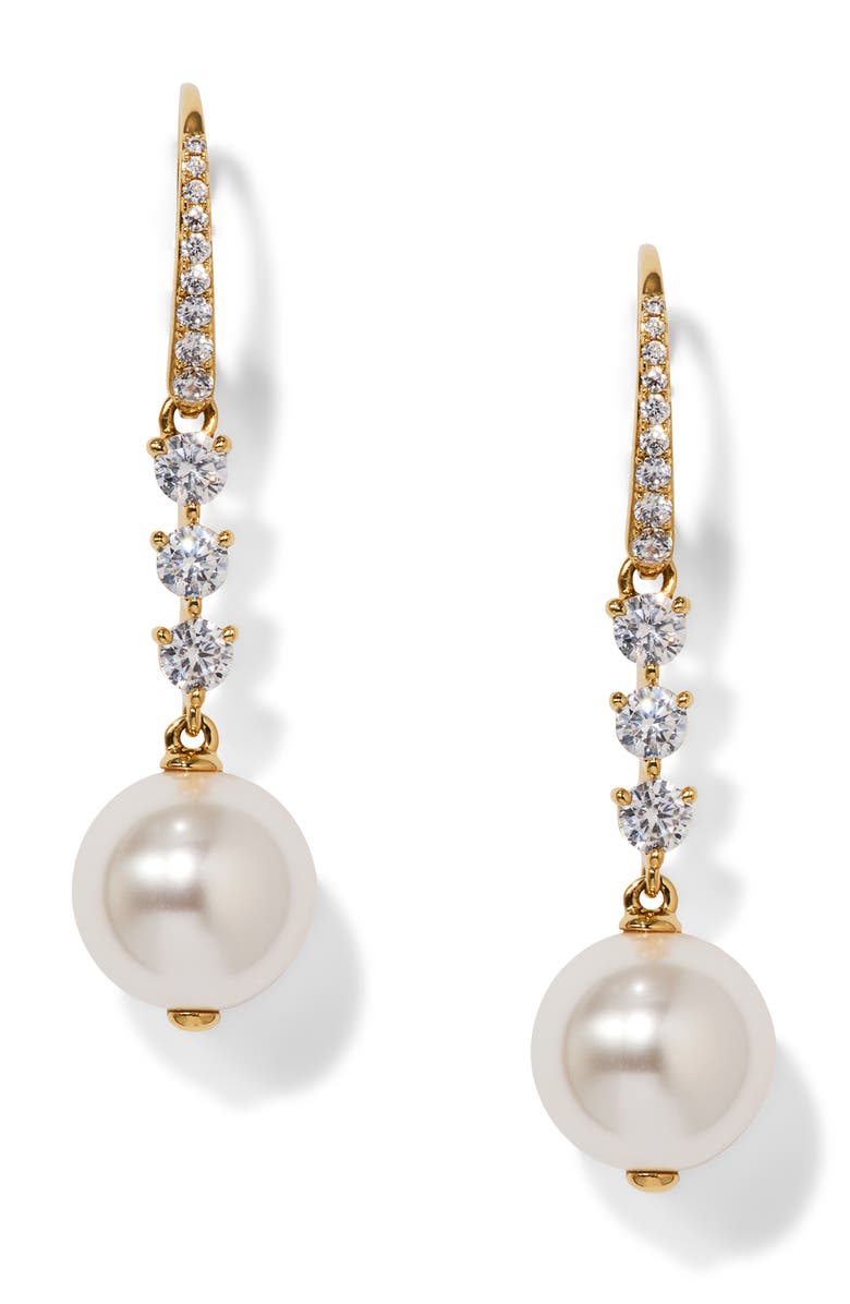 Nadri Cubic Zirconia & Faux Pearl Drop Earrings, Main, color, Gold