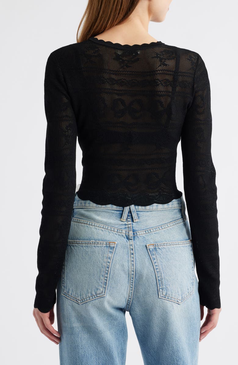 LoveShackFancy Gretta Semisheer Jacquard Cardigan, Alternate, color, Black