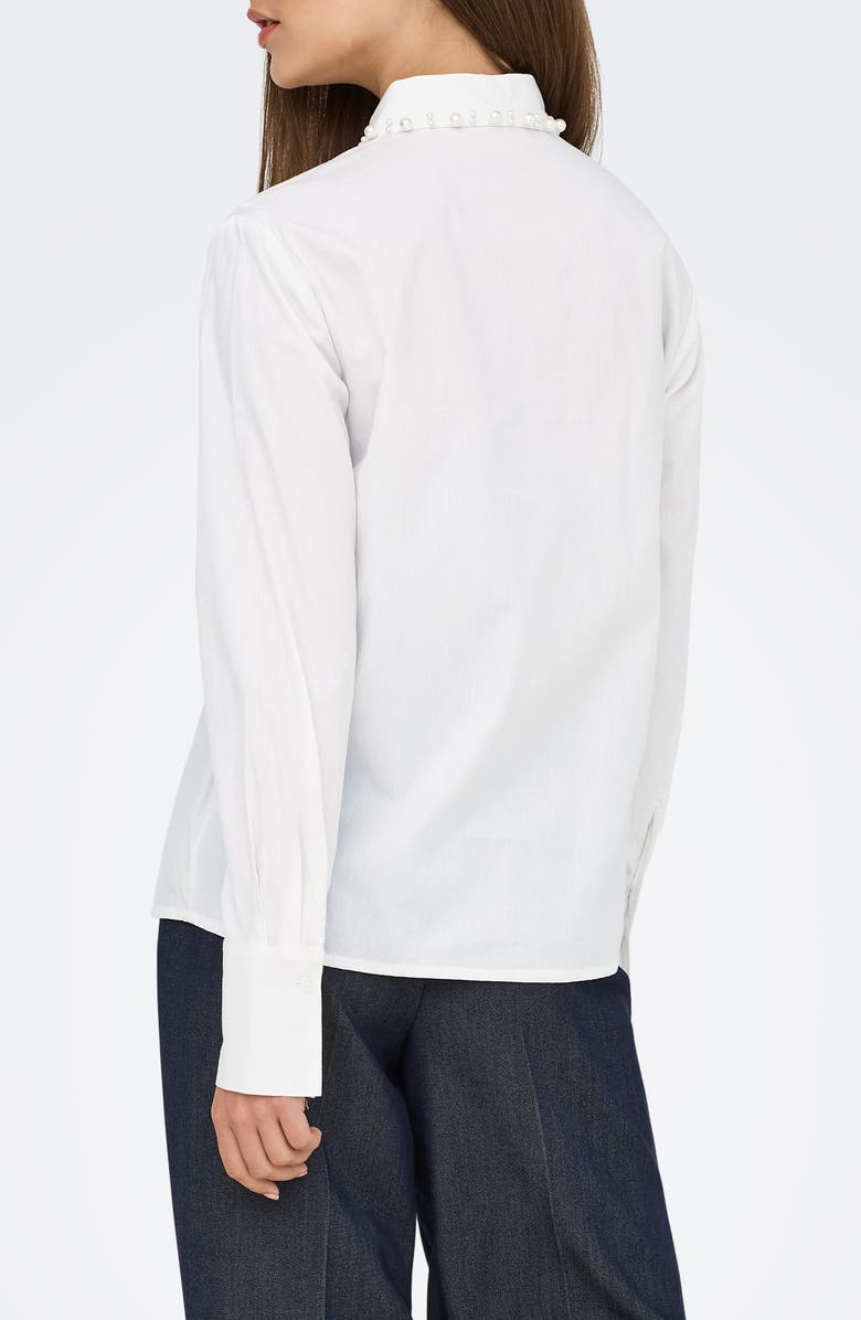 Only Lula Pearly Collar Long Sleeve Button-Up Shirt, Alternate, color, Cloud Dancer