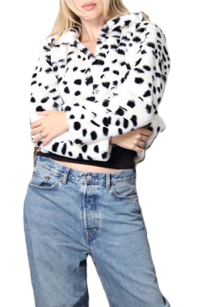 Stoosh Printed Faux Fur Jacket, Alternate, color, Off White/ Black Dalmation