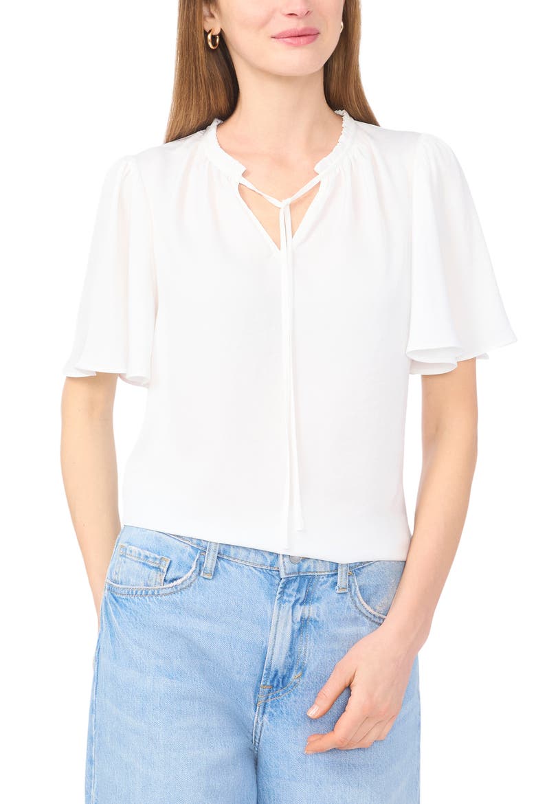 Tie Neck Top, Main, color, NEW IVORY
