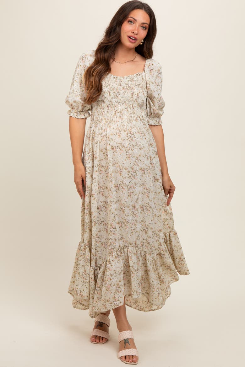 Smocked Handkerchief Hem Dress, Alternate, color, Light Olive