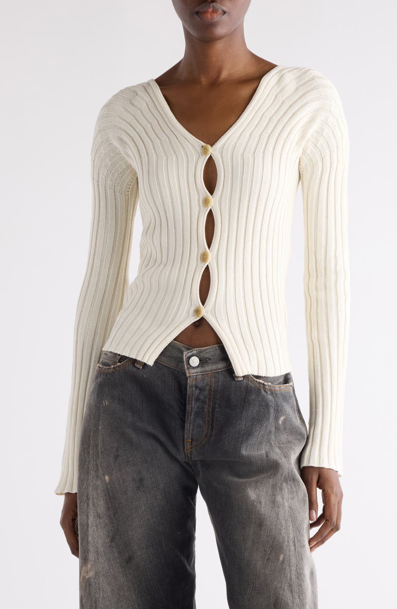 Acne Studios Kluid Cotton Rib Cardigan, Main, color, Off White