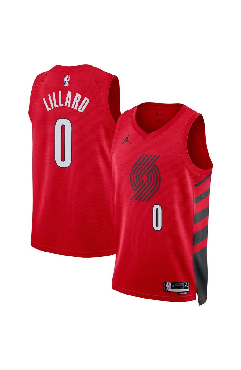 Jordan Brand Unisex Jordan Brand Damian Lillard Red Portland Trail Blazers Swingman Jersey - Statement Edition, Main, color, Red