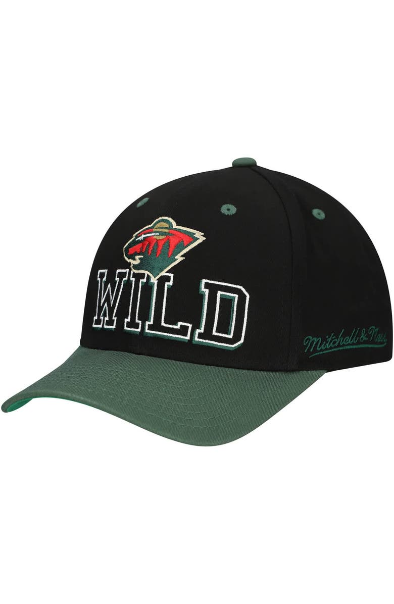 Mitchell & Ness Men's Mitchell & Ness Black/Green Minnesota Wild Backside Script 2-Tone Pro Crown Adjustable Hat, Main, color, Black