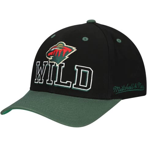 Men's Mitchell & Ness Black/Green Minnesota Wild Backside Script 2-Tone Pro Crown Adjustable Hat