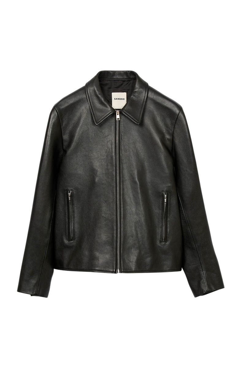 SANDRO Zip-up leather jacket, Alternate, color, Black