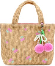 OMG Accessories Embroidered Cherry Straw Tote