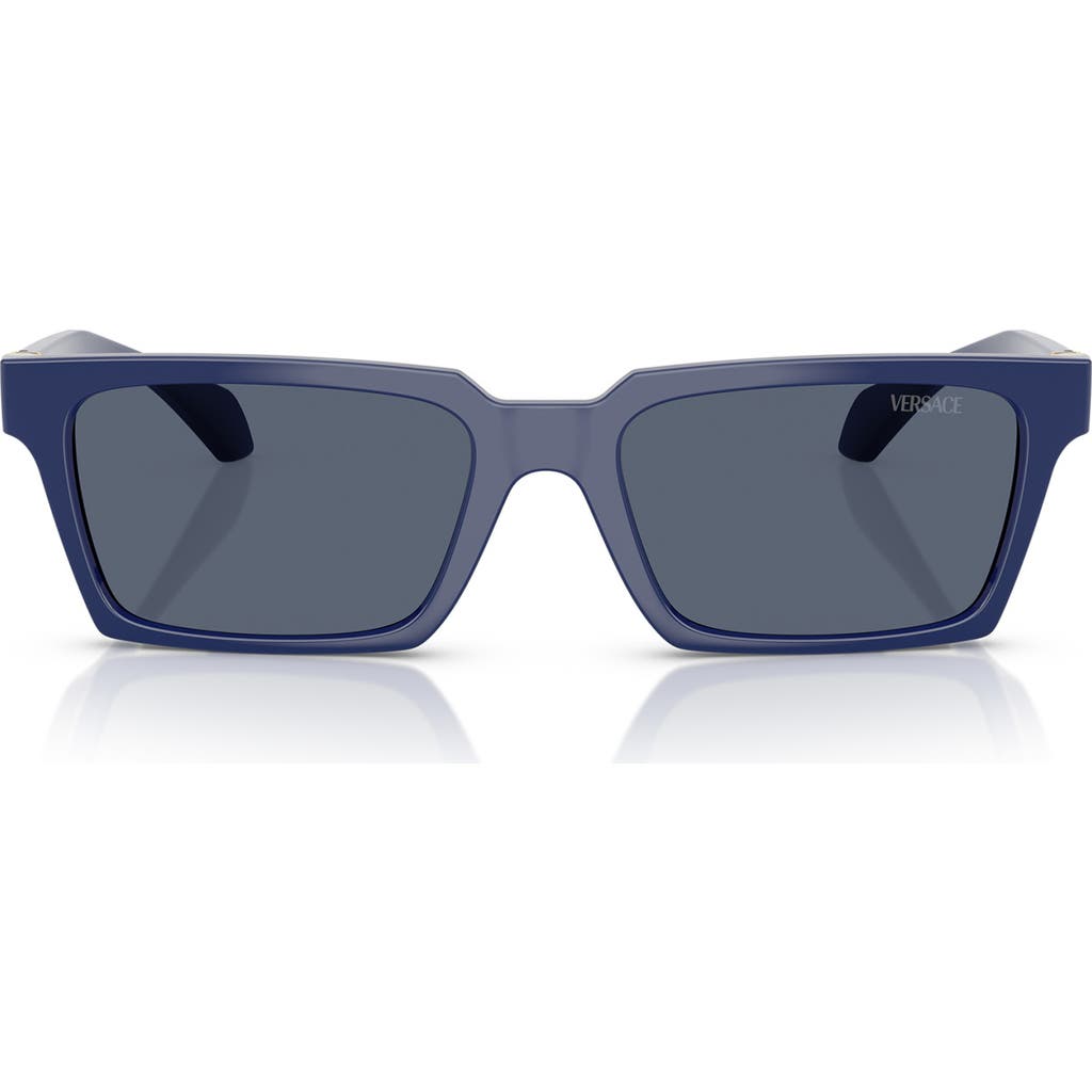 Versace 55mm Rectangular Sunglasses In Solid Blue