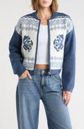 Lucky Brand Fair Isle Bomber Cardigan
