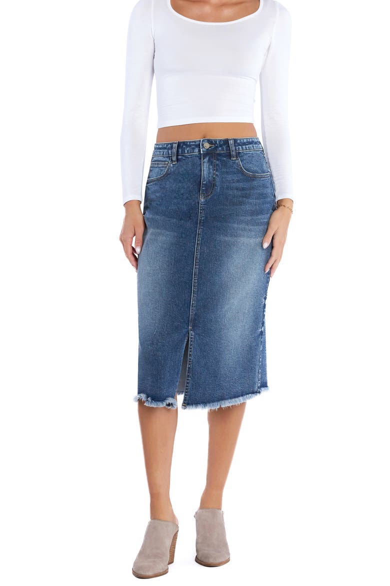 Margo Raw Hem Denim Midi Skirt, Alternate, color, MARGO BLUE