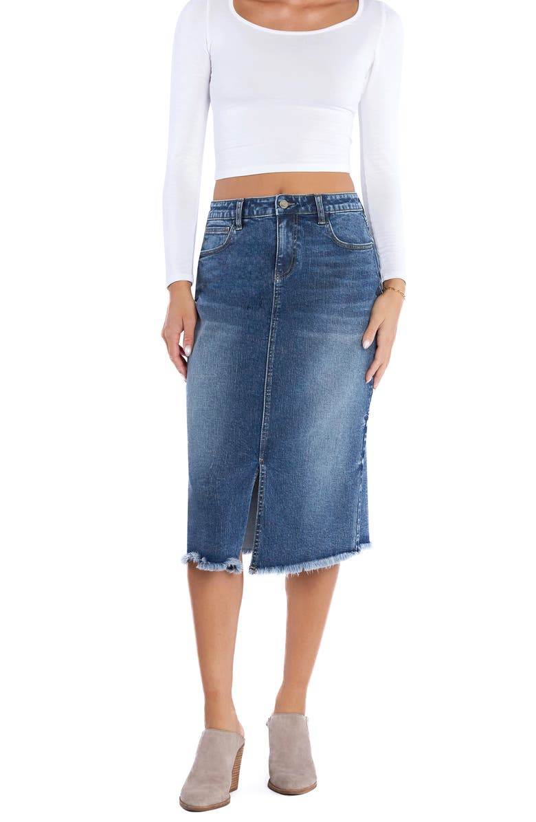 Wash Lab Denim Margo Raw Hem Denim Midi Skirt, Alternate, color, Margo Blue