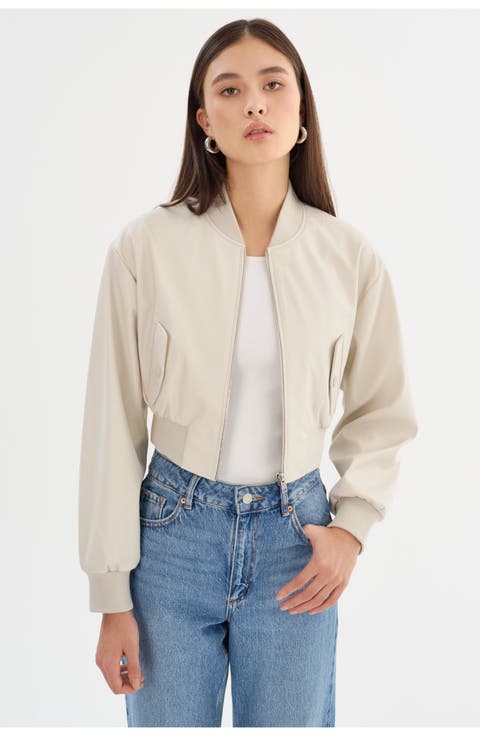 EVELIN | Faux Leather Cropped Bomber