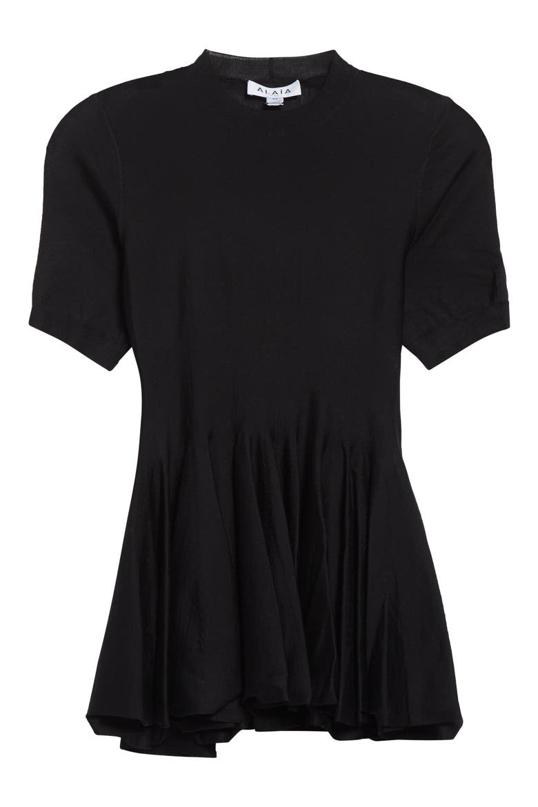 Short Sleeve Wool Peplum Sweater, Main, color, NOIR ALAIA