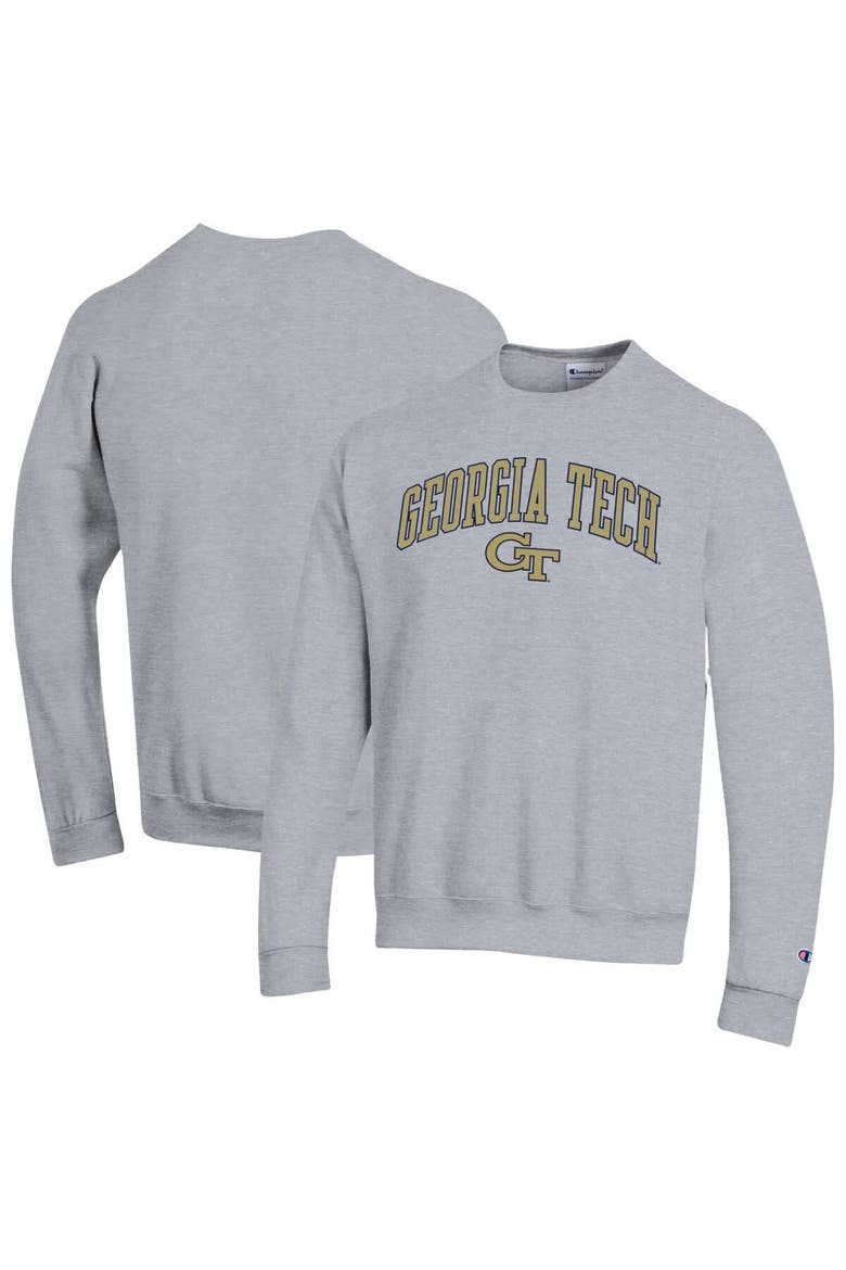 Men's Champion  Heather Gray Georgia Tech Yellow Jackets Arch Over Logo Pullover Sweatshirt, Alternate, color, Heather Gray