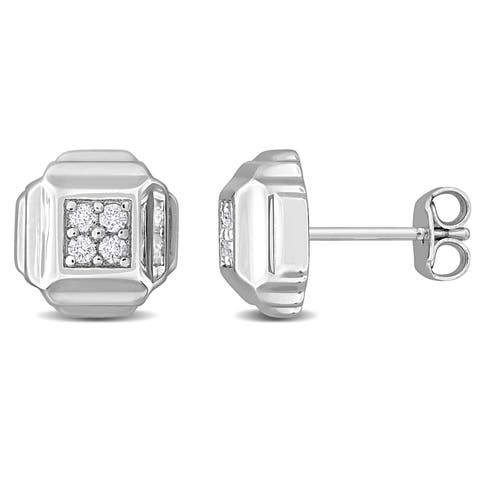 Diamond Square Stud Earrings Sterling Silver