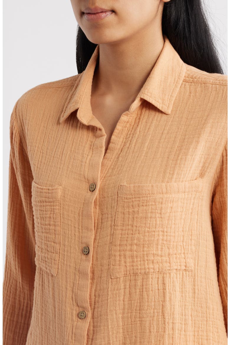 Micaela Cotton Button-Up Shirt, Alternate, color, CARAMEL