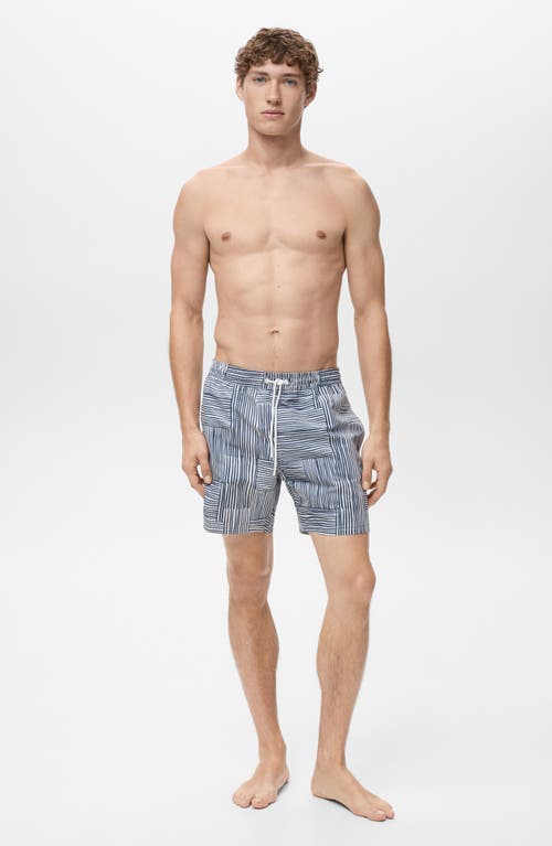 Mango Stripe Print Swim Trunks In Blue